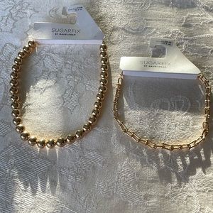 Pair of New On Cards Sugarfix Baublebar Necklaces Gold Tone Beaded & Linked